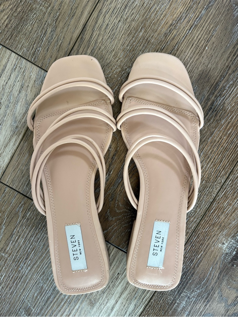 Steven by Steve Madden Nude Strappy Square-Toe Slide Sandals 8.5